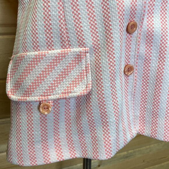 Jantzen Vintage Pink Striped Button Up Knit Golf Vest 70's Size 16 - Picture 4 of 9